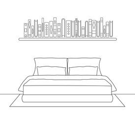Vector bedroom in outline style. Stroke.