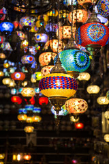 Fototapeta premium Beautiful Traditional Ramadan Light Lamp with blur background - Shot from Dubai Spice Souk, famous tourkish light, place to visit in dubai-UAE