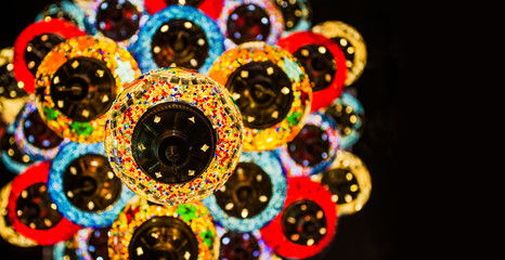Multycolor Background of Traditional Turkish Hanging Light Lamps click from Dubai Spice and Gold Souk 