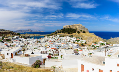 Lindos village and Lindos castle, Rhodes island, Dodecanese, Greece