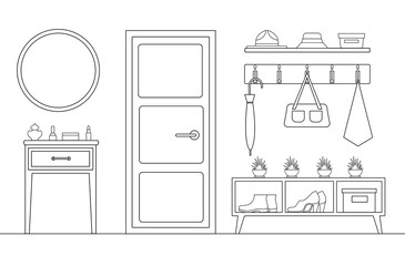 Anteroom sketch. Vector illustration with the image of the hallway of the room. Stroke.