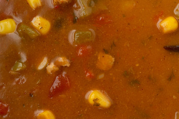 Chicken tortilla soup close view.