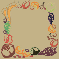 Fototapeta na wymiar Poster template with hand drawn fruits and berries for farmers market menu design.