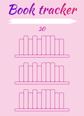 Tracker habits. Tracker reading books. Mark read books and learn. For students. Enter titles of books. Pink background.