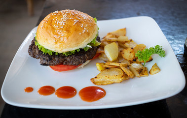 a yummy beef burger