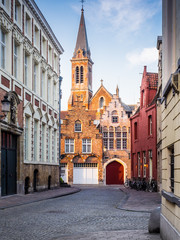 Naklejka na ściany i meble 008-19 Bruges' street with church