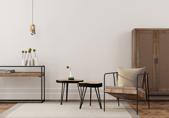 Interior of living room with wooden furniture