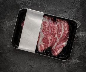 Raw beef steak vacuum Packed, mockup for design idea