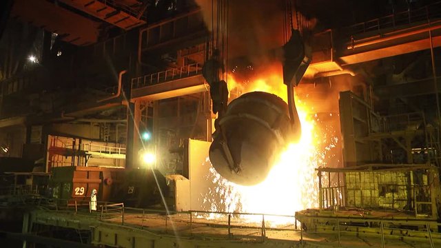 Hot steel pouring in steel plant
