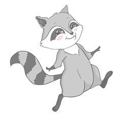 Raccoon cute cartoon animal icon isolated on white background, vector illustration
