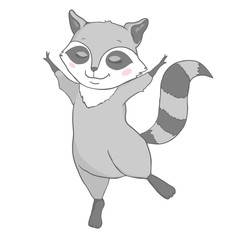 Raccoon cute cartoon animal icon isolated on white background, vector illustration