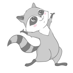 Raccoon cute cartoon animal icon isolated on white background, vector illustration