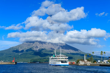 桜島と桜島フェリー