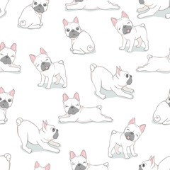 Dog seamless pattern french bulldog paw vector repeat background tile cartoon wallpaper isolated black