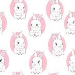 Seamless pattern with cartoon bunnies for kids. Abstract art print. Hand drawn background with cute animals. Vector illustration