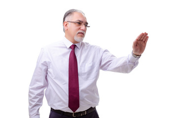 Aged businessman employee isolated on white 