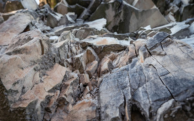 Texture of sharpen, cube shaped rocks from a mountain.