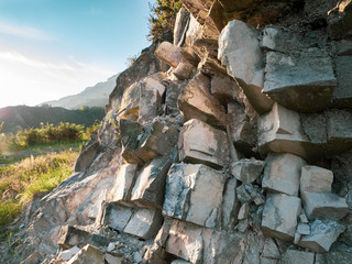 Texture of sharpen, cube shaped rocks from a mountain.