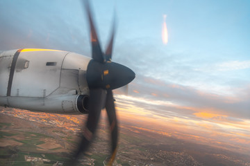 Naklejka na ściany i meble View from propeller plane window