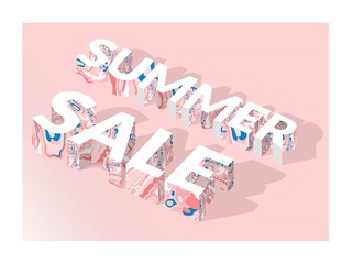 Summer sale concept isometric illustration. 3d typography