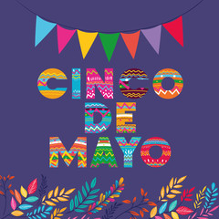 cinco de mayo card with garlands and flowers