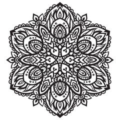 Black and white mandala vector isolated on white. Vector hand drawn circular decorative element.