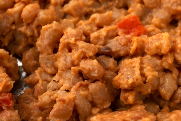 Baked beans with bacon in a tomato sauce