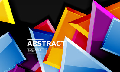 Glossy mosaic style geometric shapes - squares and triangles on black