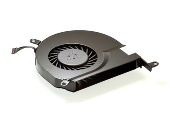 The cooling fan, laptop computer cooling system element, close-up, white background
