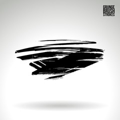 Black brush stroke and texture. Grunge vector abstract hand - painted element. Underline and border design.