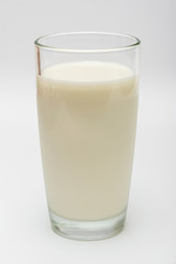 glass of milk on a white background