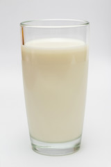 glass of milk on a white background