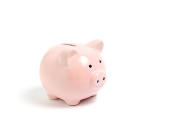 Pink piggy Bank on white background. Money and business.
