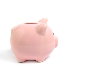 Pink piggy Bank on white background. Money and business.