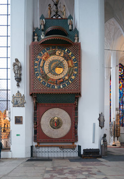 Gdansk astronomical clock in St. Mary's Church. Gdansk, Poland. 2 March 2019