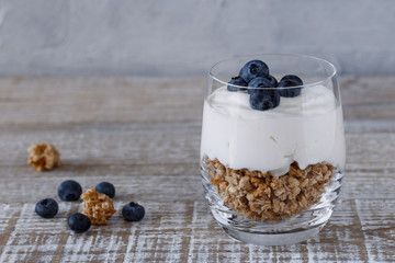 Granola with yogurt and blueberries