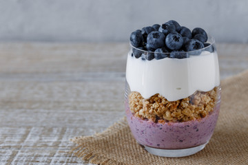 Granola with yogurt and blueberries
