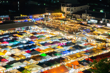 Colorful night market called Train Market at Ratchada, Bangkok Thailand.