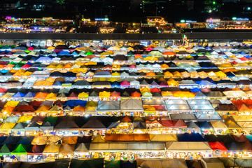Colorful night market called Train Market at Ratchada, Bangkok Thailand.