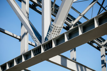 Steel frame of new building in construction - girder joint detail