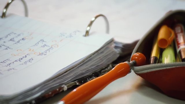 Student's Desk With Open Folder. Zoom In. 