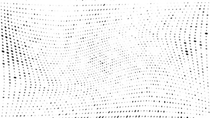 Halftone gradient pattern. Abstract halftone dots background. Monochrome dots pattern. Vector halftone texture. Grunge texture. Pop Art, Comic small dots. Wave twisted dots. Template for cover, banner