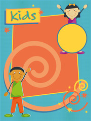 Kids design. Illustrated background template for posters and flyers. Customisable layered vector.