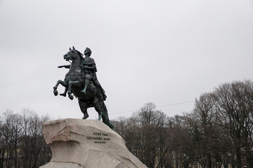 Fototapeta premium Monument to Peter the Great (Bronze horseman) on Senate square. Saint Petersburg-Russia