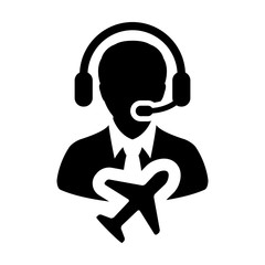 Airline Customer service icon vector male person profile symbol for travel and holidays support helpline in glyph pictogram illustration