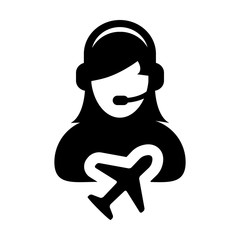 Flight Customer service icon vector male person profile symbol for travel and holidays support helpline in glyph pictogram illustration
