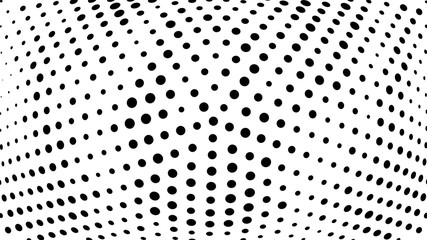 Halftone gradient pattern. Abstract halftone dots background. Monochrome dots pattern. Vector halftone texture. Radial twisted circle. Grunge texture. Pop Art, Comic small dots. Wave dots, 3D sphere