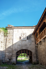 Medieval wooden grid gate to ancient castle