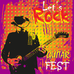 Printvector image of poster of american country rock music festival with guitar player playing guitar on bright textures