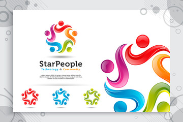 people crowd : abstract illustration star people crowd vector logo with colorful and modern style concept as a symbol icon template of social , community , and family
